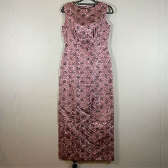Vintage 1960’s Metallic Asian Print Dress - Picture 1 of 5